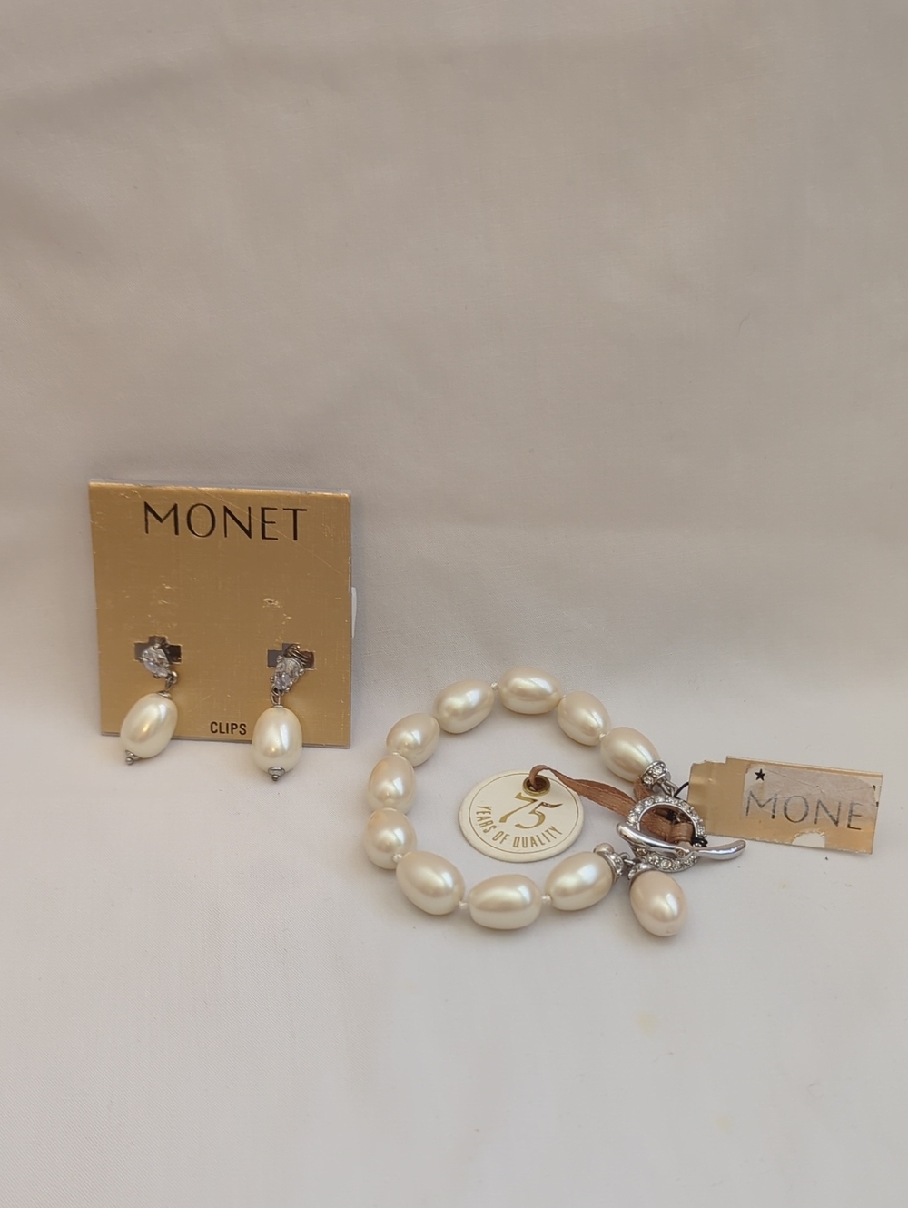 Monet Ivory Pearl Bracelet with Matching Clip-On Earrings